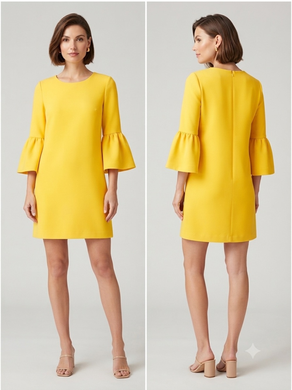 Zara Women Dress Yellow XS Bell Sleeve Shift Mini Mod Vibrant